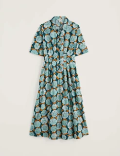 Pure Cotton Floral Midi Shirt Dress