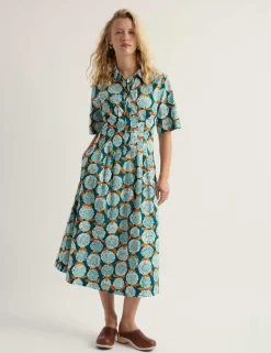Pure Cotton Floral Midi Shirt Dress