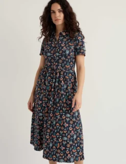 Pure Cotton Floral Midi Shirt Dress