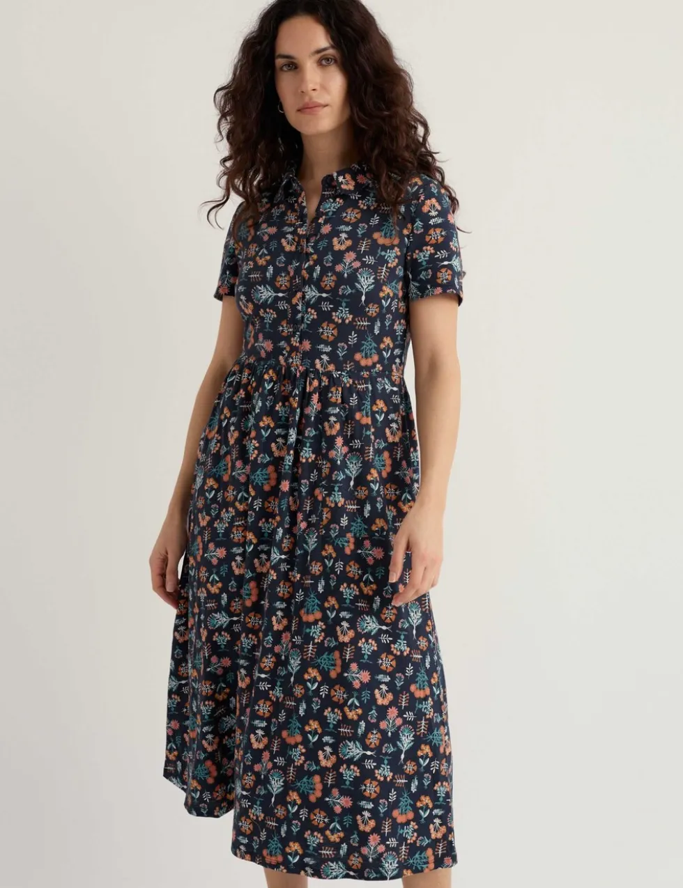 Pure Cotton Floral Midi Shirt Dress