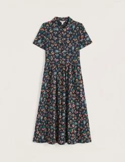 Pure Cotton Floral Midi Shirt Dress