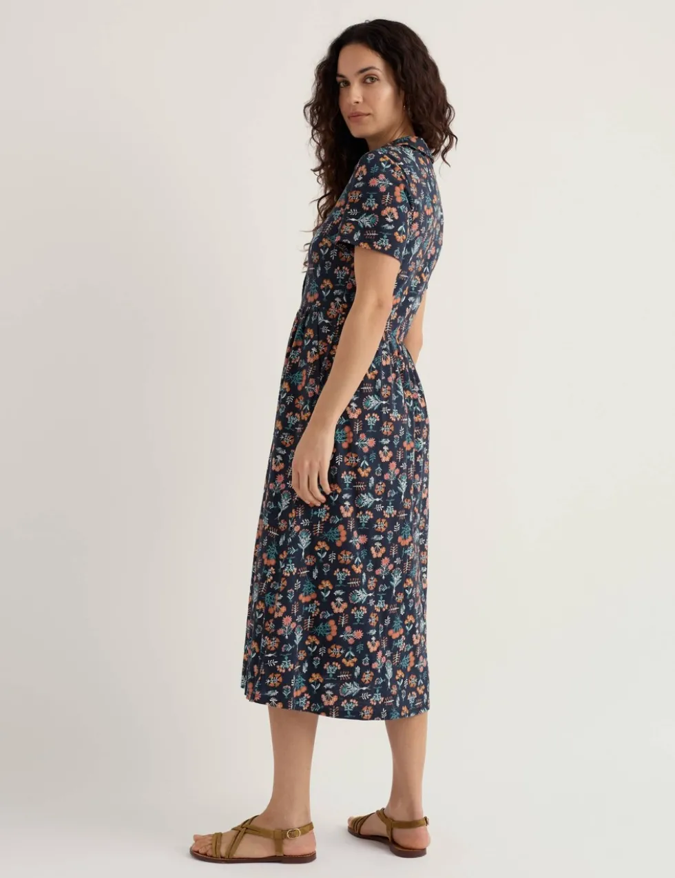 Pure Cotton Floral Midi Shirt Dress