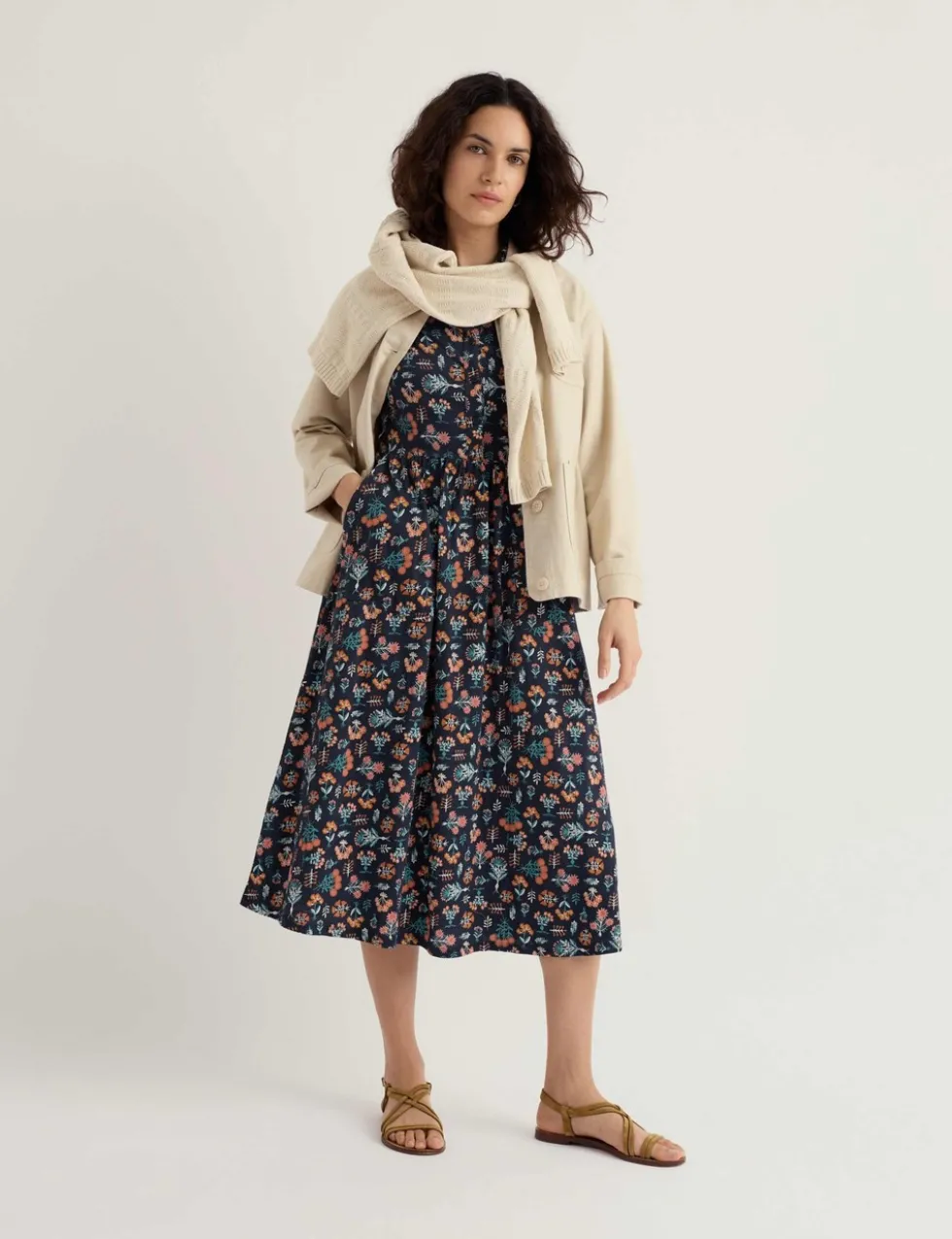 Pure Cotton Floral Midi Shirt Dress