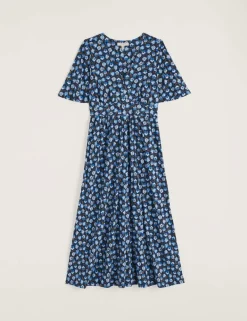 Pure Cotton Floral Midi Skater Dress