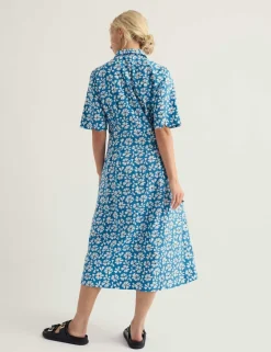 Pure Cotton Floral Midi Shirt Dress