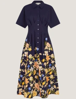 Pure Cotton Floral Midi Shirt Dress