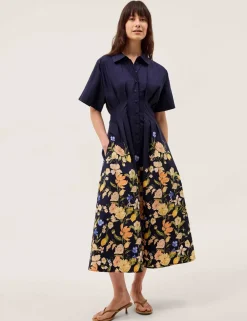 Pure Cotton Floral Midi Shirt Dress