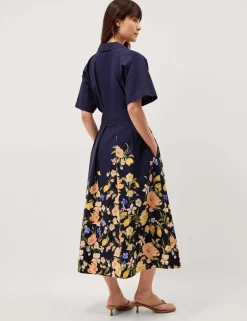 Pure Cotton Floral Midi Shirt Dress