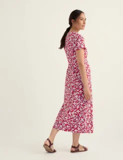 Pure Cotton Floral Midi Waisted Dress