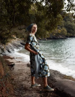 Pure Cotton Floral Midi Waisted Dress