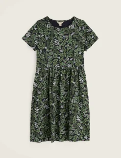 Pure Cotton Floral Mini Waisted Dress