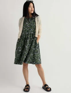Pure Cotton Floral Mini Waisted Dress