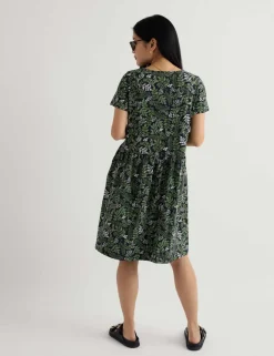 Pure Cotton Floral Mini Waisted Dress
