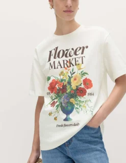 Pure Cotton Floral Oversized Graphic T-Shirt
