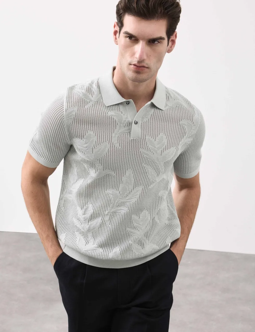 Pure Cotton Floral Pointelle Polo Shirt