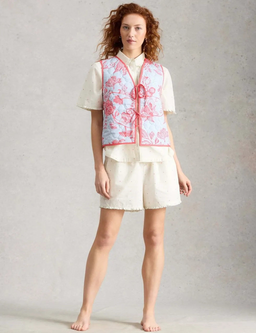 Pure Cotton Floral Reversible Short Gilet