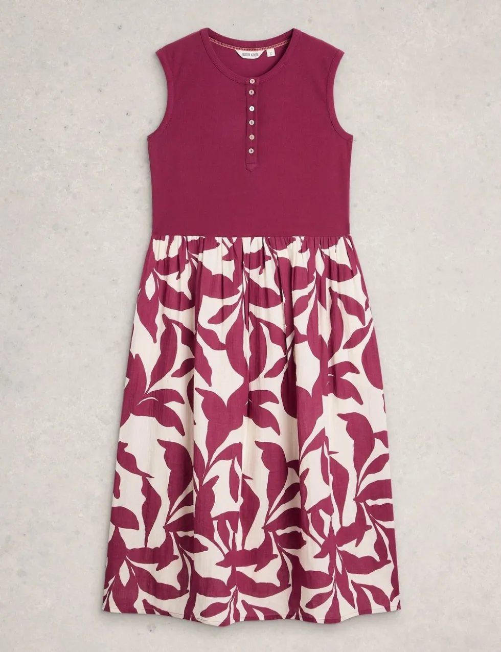 Pure Cotton Floral Round Neck Midi Waisted Dress