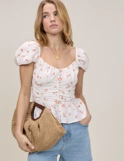 Pure Cotton Floral Ruched Top