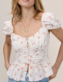 Pure Cotton Floral Ruched Top