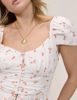 Pure Cotton Floral Ruched Top