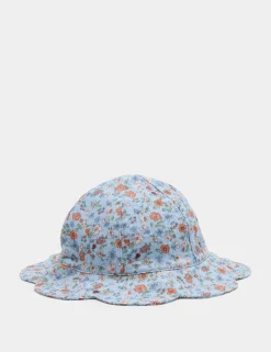 Pure Cotton Floral Scallop Bucket Hat (0-3 Yrs)