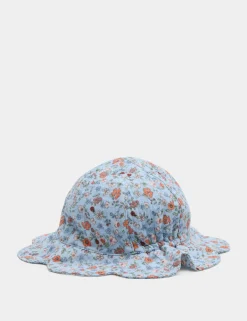 Pure Cotton Floral Scallop Bucket Hat (0-3 Yrs)
