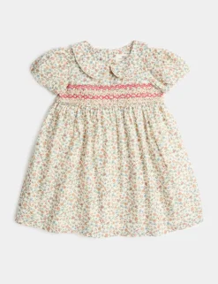 Pure Cotton Floral Smock Dress (0-3 Yrs)