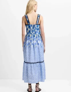Pure Cotton Floral Square Neck Midaxi Dress