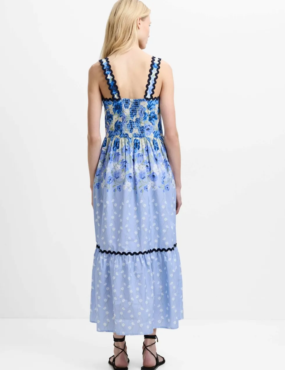Pure Cotton Floral Square Neck Midaxi Dress