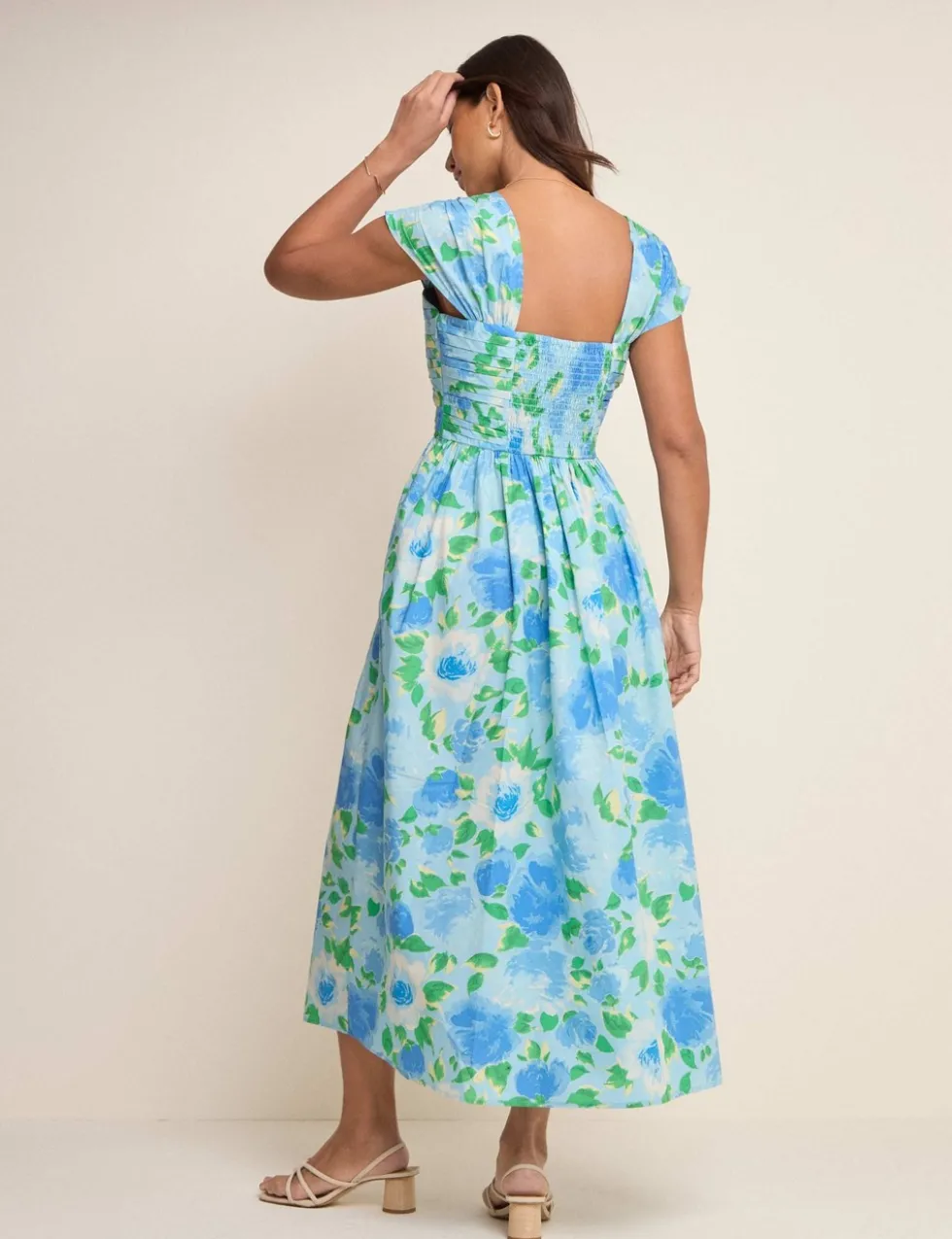 Pure Cotton Floral Square Neck Midaxi Dress