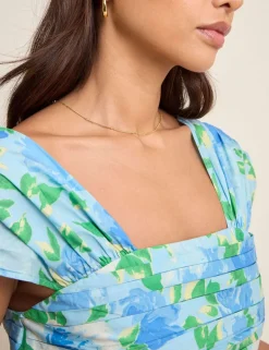Pure Cotton Floral Square Neck Midaxi Dress