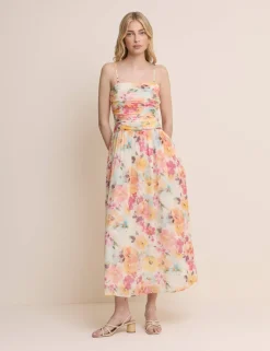 Pure Cotton Floral Strapless Midaxi Dress