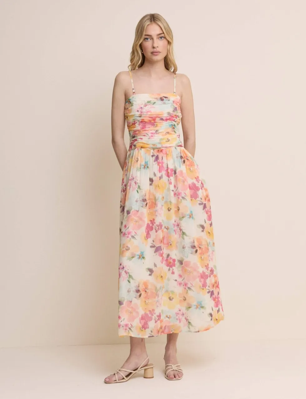 Pure Cotton Floral Strapless Midaxi Dress