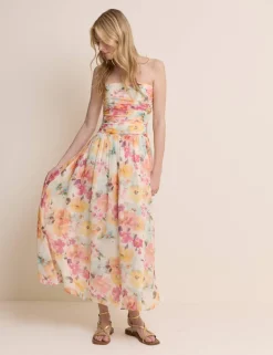Pure Cotton Floral Strapless Midaxi Dress