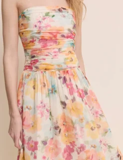 Pure Cotton Floral Strapless Midaxi Dress