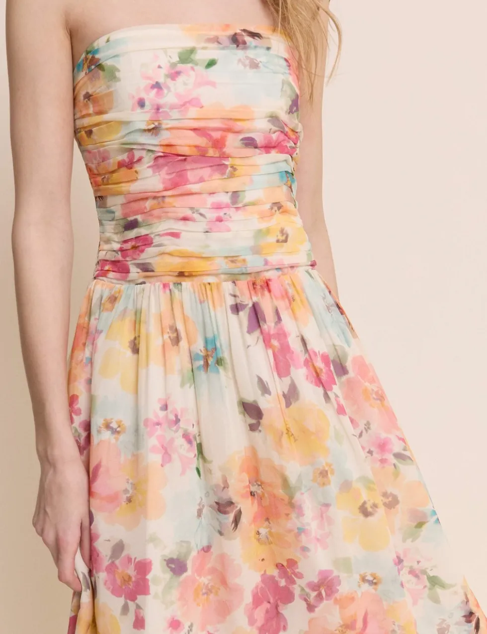 Pure Cotton Floral Strapless Midaxi Dress