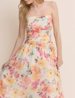 Pure Cotton Floral Strapless Midaxi Dress