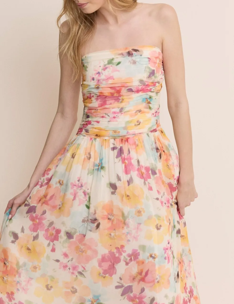 Pure Cotton Floral Strapless Midaxi Dress