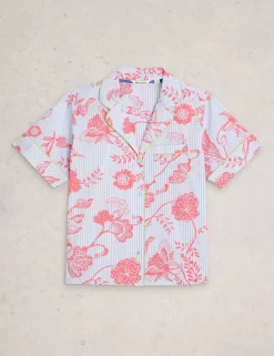 Pure Cotton Floral Striped Revere Pyjama Top