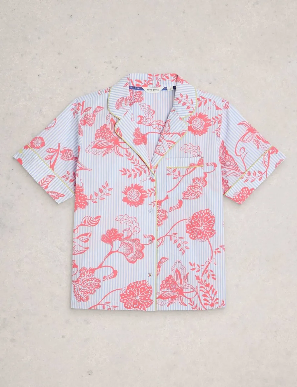 Pure Cotton Floral Striped Revere Pyjama Top
