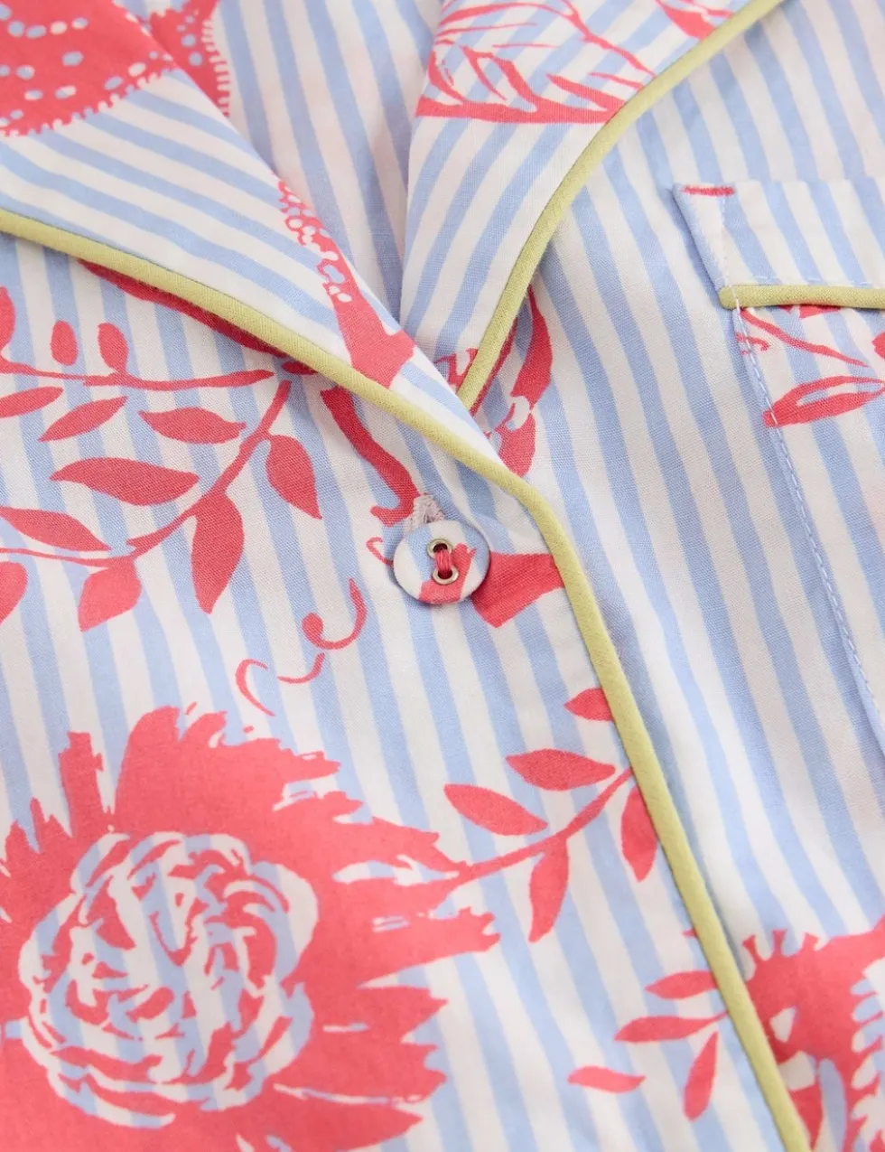 Pure Cotton Floral Striped Revere Pyjama Top