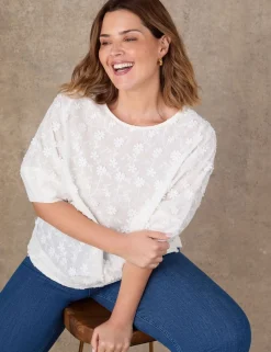 Pure Cotton Floral Tapered Sleeve Top