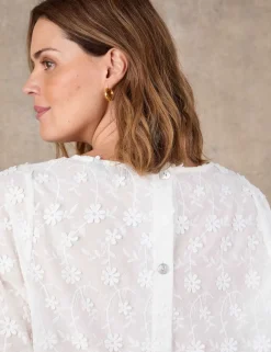 Pure Cotton Floral Tapered Sleeve Top