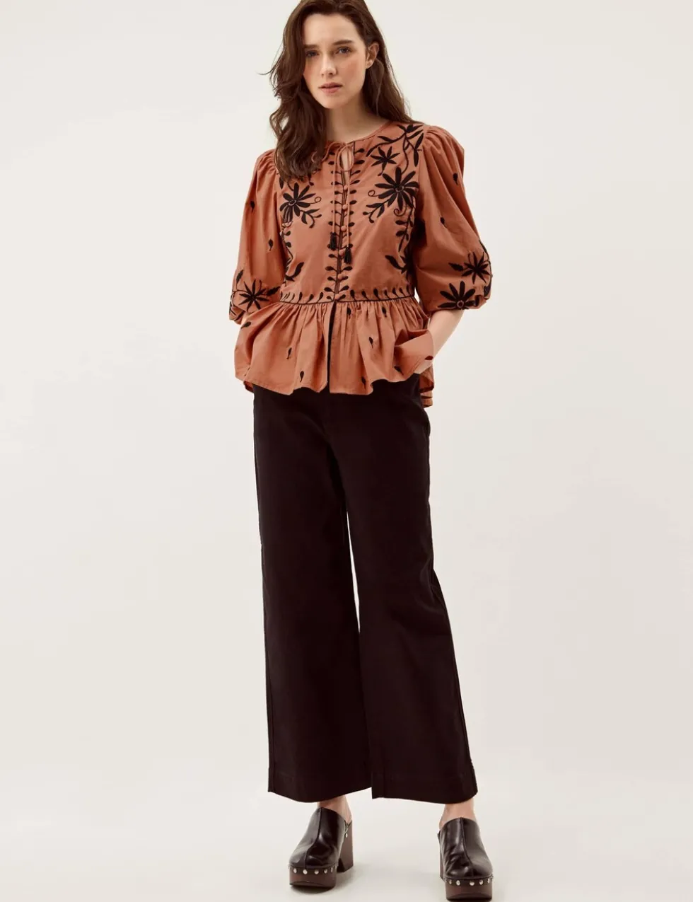 Pure Cotton Floral Tie Neck Blouse