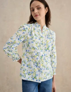 Pure Cotton Floral V-Neck Blouse