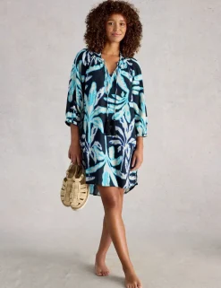 Pure Cotton Floral V-Neck Beach Cover Up