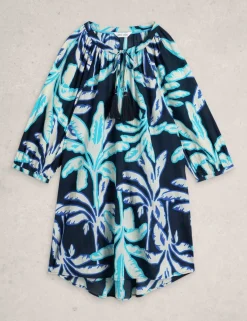 Pure Cotton Floral V-Neck Beach Cover Up