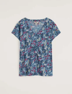 Pure Cotton Floral V-Neck Top