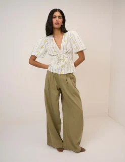 Pure Cotton Floral V-Neck Blouse