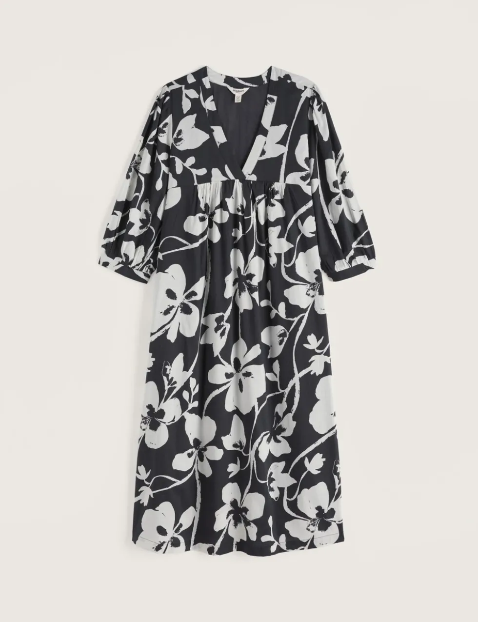 Pure Cotton Floral V-Neck Midi Smock Dress
